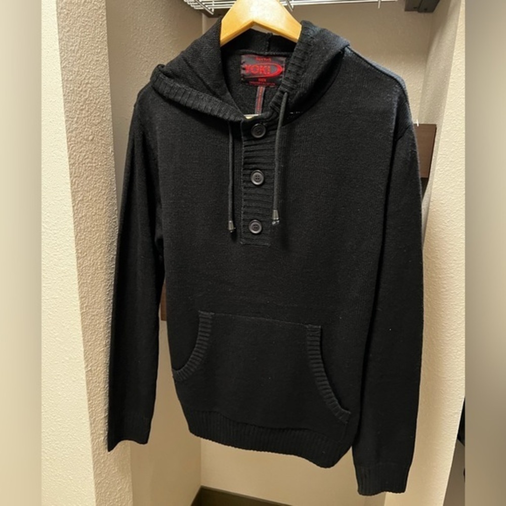 Yoki Men's Black Cotton Blend Hoodie Sweater Large